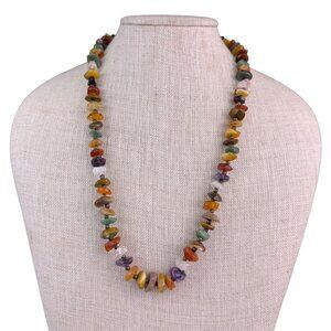 Multi-Color Unisex Natural Stone Beaded Necklace Bohemian Handmade Adjustable